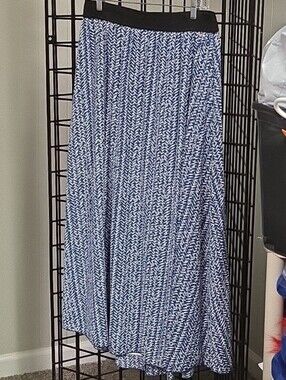 LulaRoe Lola Women's Blue Patterned Maxi Skirt with Black Waistband